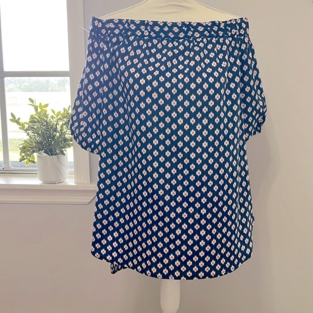MICHAEL KORS- NAVY BLUE FLORAL OFF SHOULDER TOP